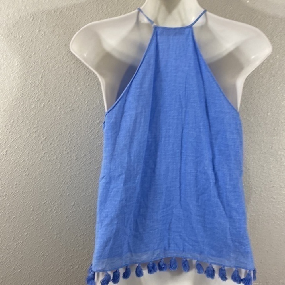 Tory Burch blue halter crop tassel trim top 0 P5 - Picture 11 of 14